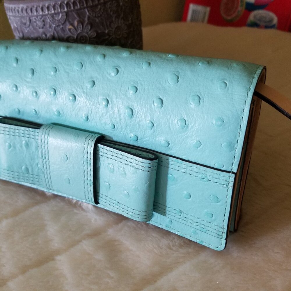 Kate Spade Blue Leather Bow Clutch Wallet